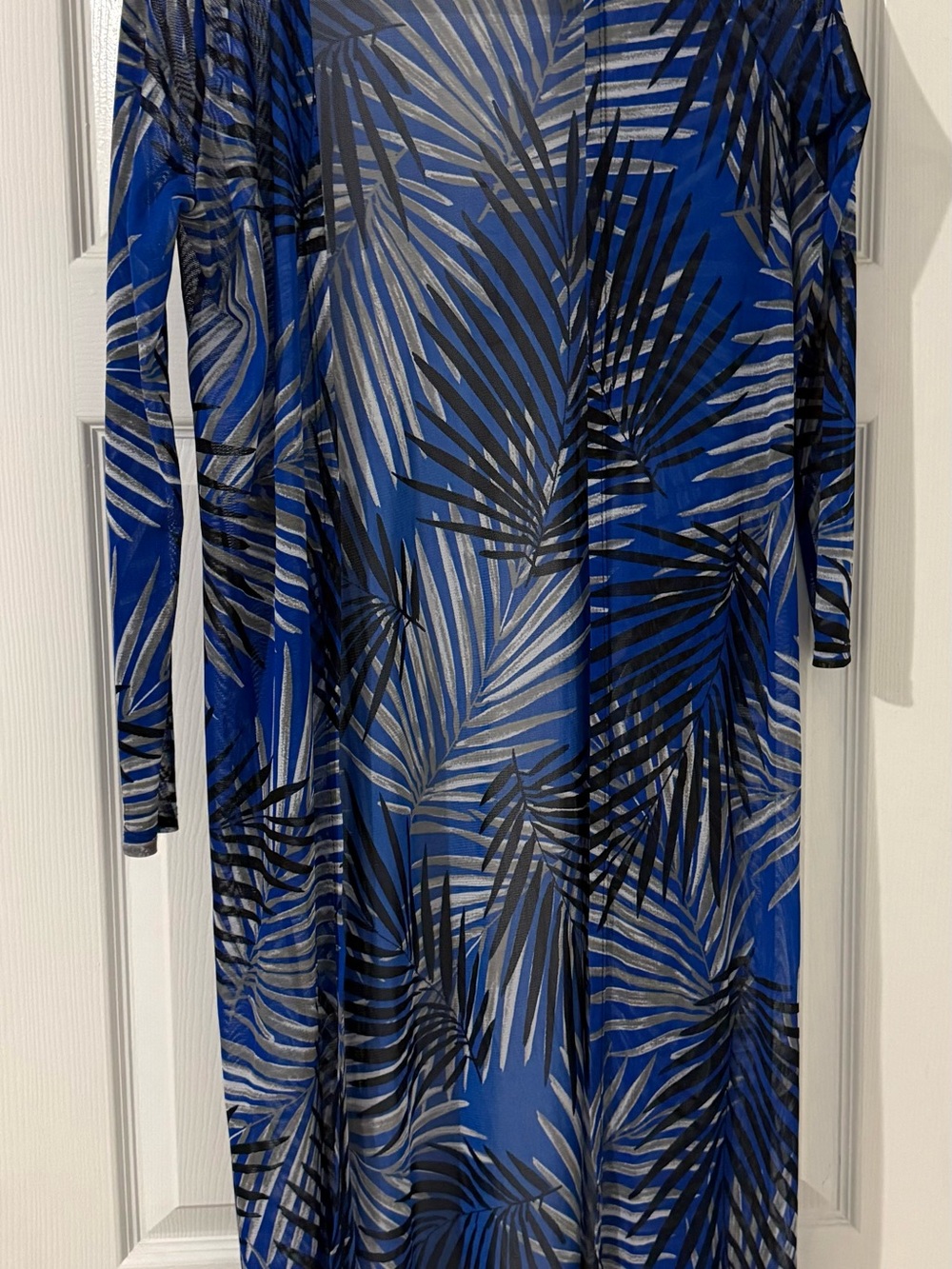 Blue Botanical Print Long Sleeve Women’s Dress